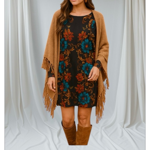 Studio One Bell Sleeve Fall Shift Dress - Picture 1 of 8